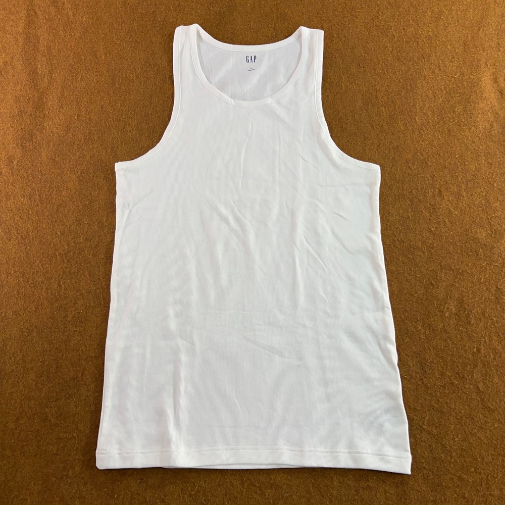 Gap Mens Large White Ribbed Stretch Cotton Tank Top New